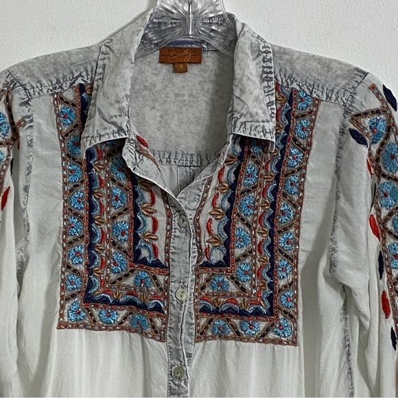 Scully Embroidered Button Down Shirt Women’s Small Westernwear Boho lightweight - Picture 8 of 8